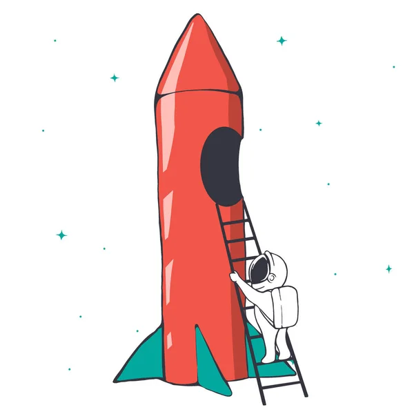 Astronaut klimt de ladder in de raket — Stockvector
