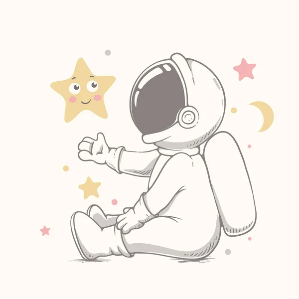 Baby astronaut plays with stars — Stock Vector