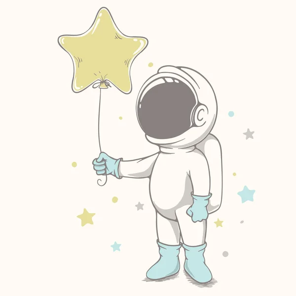 Bebek astronot bir balon tutuyor — Stok Vektör