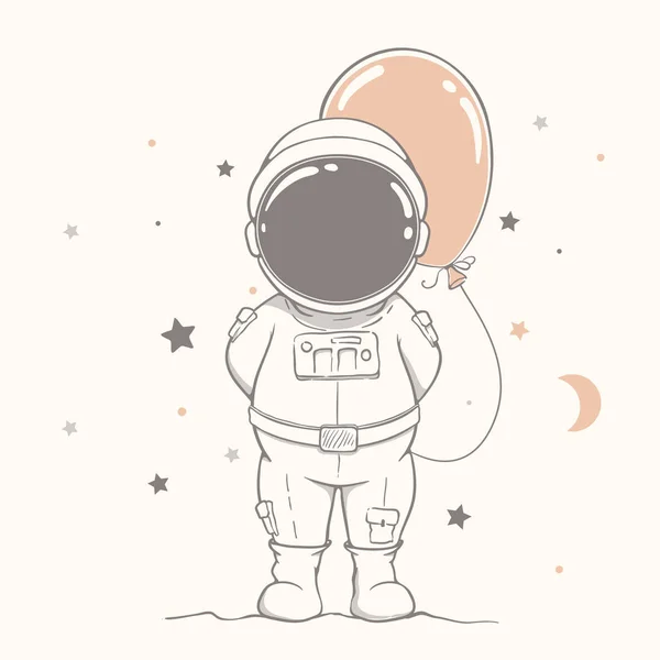 Little astronaut with orange balloon — Stock Vector