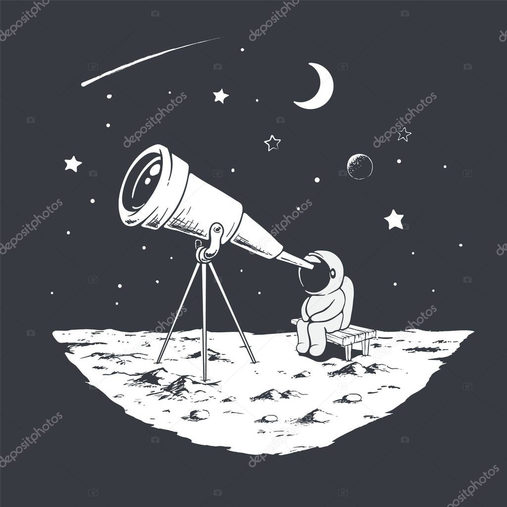 astronaut watching the stars through telescope