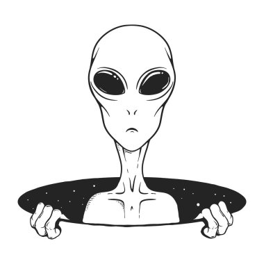 Alien peeps out from the hole of space vector Alien peeps out from the hole of space vector
