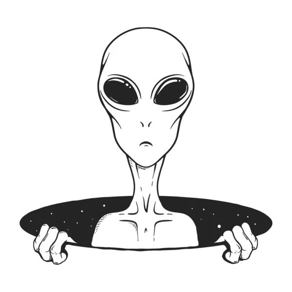 Alien gluurt uit het gat van de ruimte — Stockvector