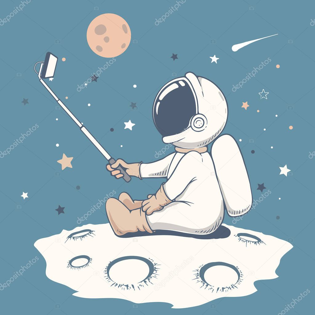 curious astronaut make a selfie on Moon