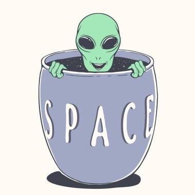 Alien peeps out from the bowl of space vector Alien peeps out from the bowl of space vector