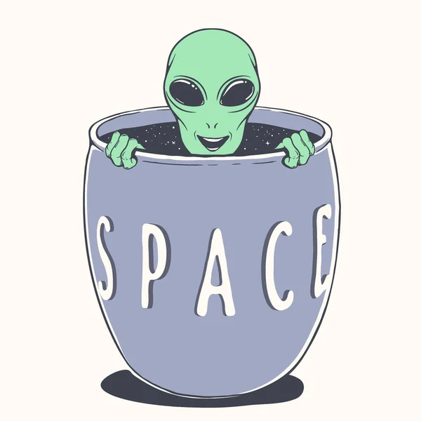 Alien espreita para fora da tigela do espaço —  Vetores de Stock