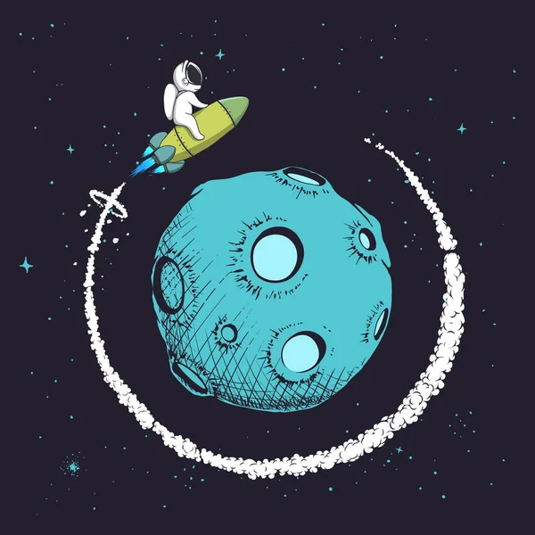Astronot gezegenin yörüngesinde uçuyor. — Stok Vektör