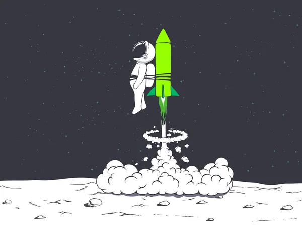Lanzamiento de cohetes con astronauta — Vector de stock