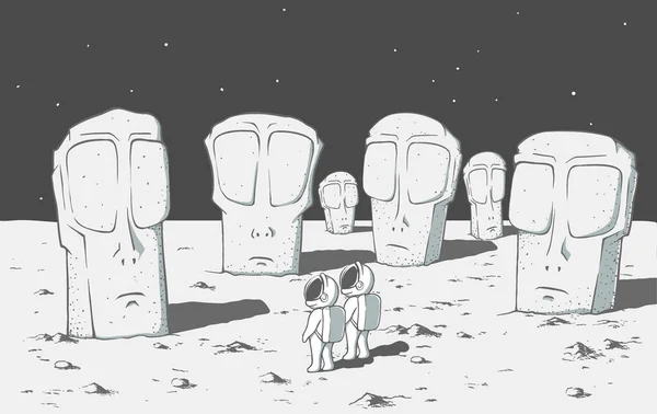 Statues monolithiques en pierre extraterrestre dans l'espace — Image vectorielle