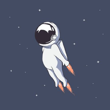 Sevimli astronot yüksek hızda uzayda uçuyor.