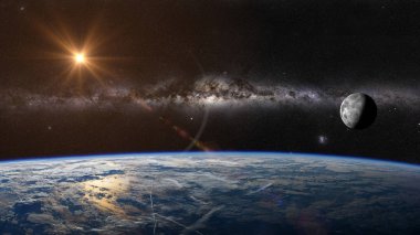 Dünya'nın yörüngesi güneş, ay ve dünya görünümlerinden. Nasa tarafından döşenmiş bu görüntü unsurları