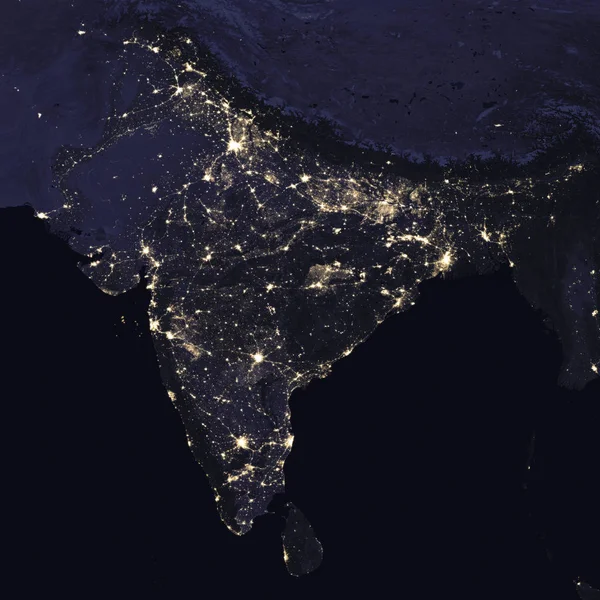 India nacht zicht vanuit de ruimte, Stockfoto