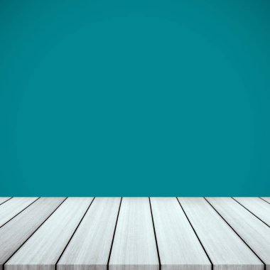 Yeşil duvar arka plan ile zemin ahşap iç.