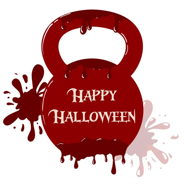 Krwawe kettlebell z happy Halloween tekst. — Wektor stockowy