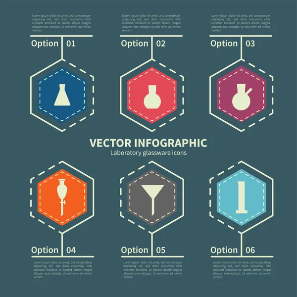 Șablon infografic cu pictograme din sticlă de laborator — Vector de stoc