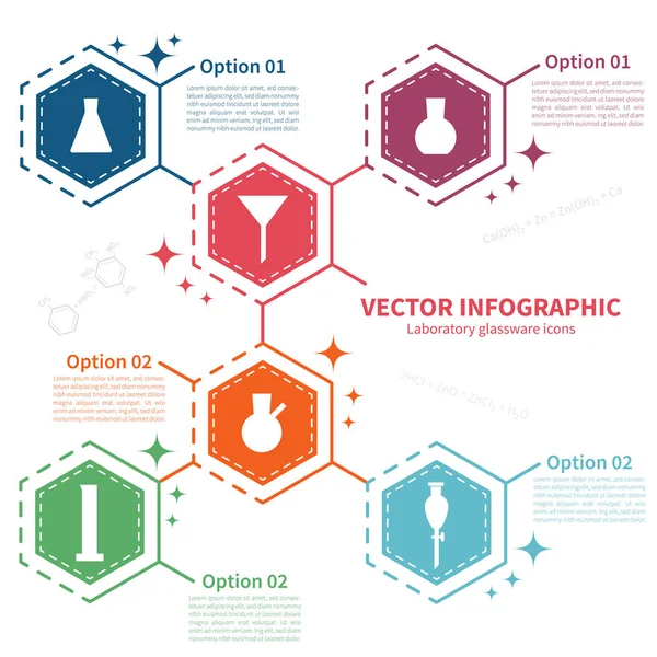 Șablon infografic cu pictograme din sticlă de laborator — Vector de stoc