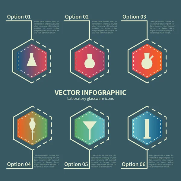 Șablon infografic cu pictograme din sticlă de laborator — Vector de stoc