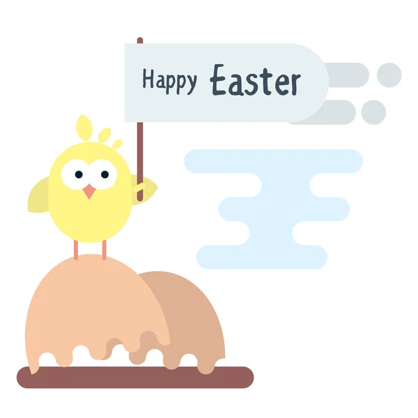 Illustration eines neugeborenen Huhns mit Fahne auf der Eierschale. — Stockvektor