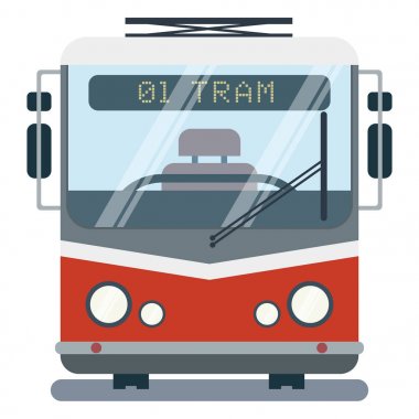 Stilize tramvay ön yüzü modern düz çizgi film gösterimi.