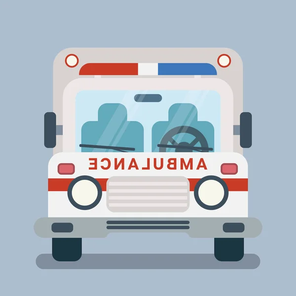 现代平面卡通示范的前端的程式化救护车车. — 图库矢量图片