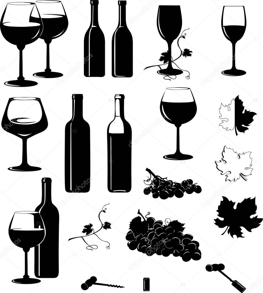 Wine, wine vocal image, wine bottles, bunch of grapes, vector, image, isolated
