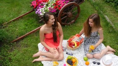 Güzel kızlar üstten piknik