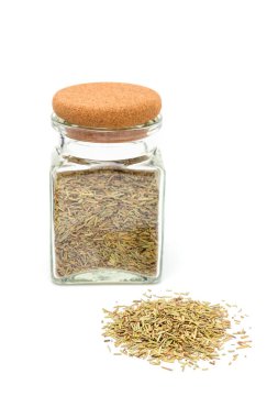 Cam kavanozda kuru biberiye çayı, beyaz üzerine izole edilmiş.