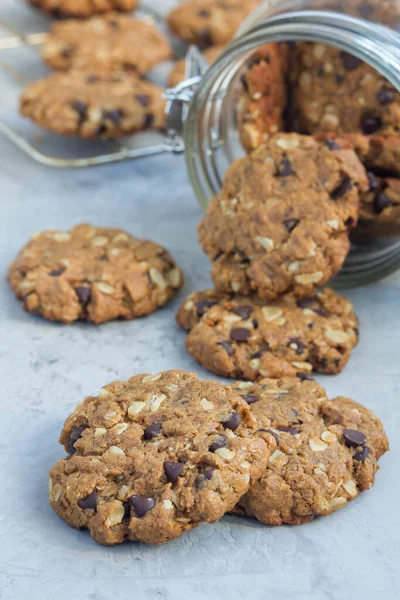 Flourless Gluten Free Peanut Butter Oatmeal Chocolate Chips Cookies Glass — Stock Photo, Image