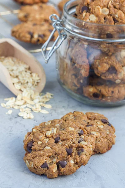 Flourless Gluten Free Peanut Butter Oatmeal Chocolate Chips Cookies Glass — Stock Photo, Image