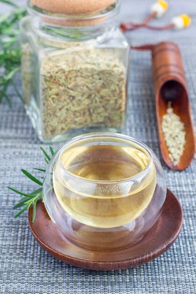 Herbal Rosemary Tea Glass Cup Oriental Background Vertical — Stock Photo, Image