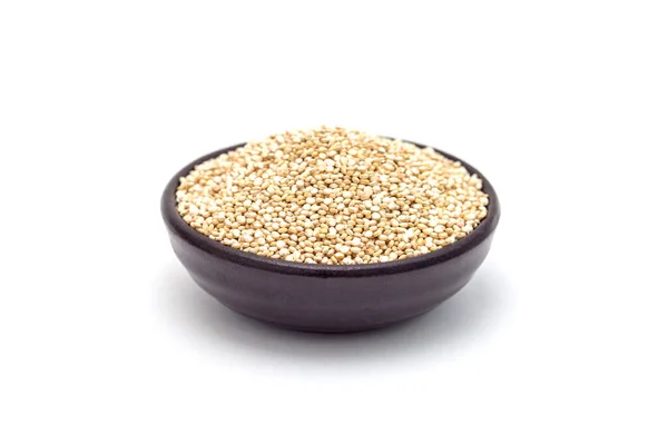 Kerámia Tál Egészséges Quinoa Mag Izolált Fehér — Stock Fotó