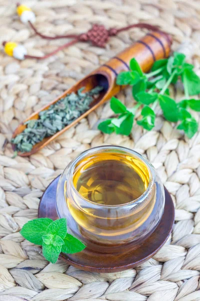 Sana Tisana Alla Menta Tazza Vetro Orientale Con Menta Piperita — Foto Stock