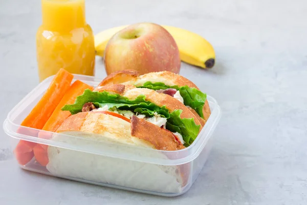 Lunch Box Chicken Salad Sandwiches Served Carrot Sticks Horizontal Copy — Stock Photo, Image