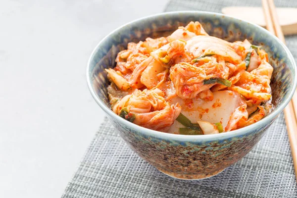 Kimchi Cabbage Korean Appetizer Bowl Horizontal Copy Space — Stock Photo, Image