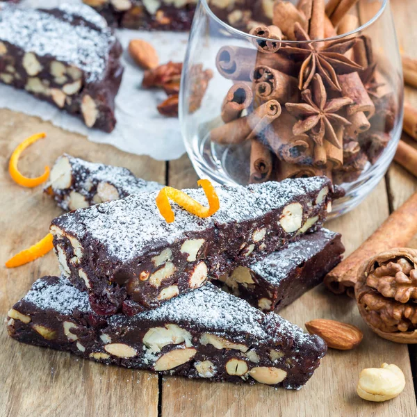 Panforte Tradicional Sobremesa Natal Italiano Com Nozes Frutas Cristalizadas Formato — Fotografia de Stock