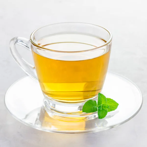 Menta Base Hierbas Taza Vidrio Con Menta Fresca Sobre Fondo — Foto de Stock