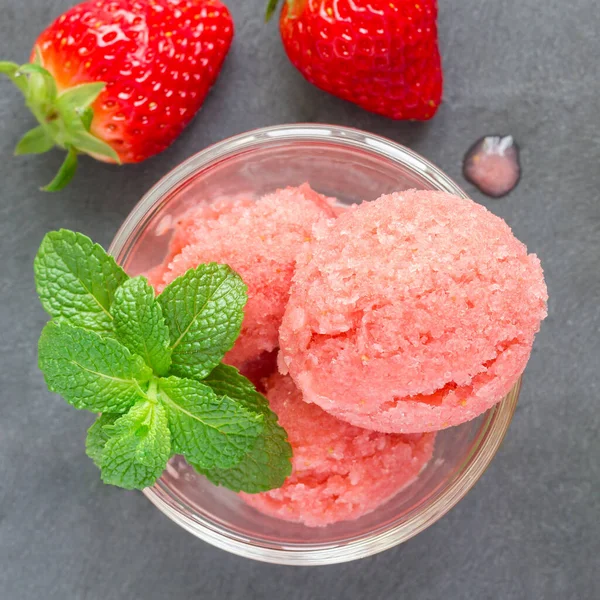 Homemade Strawberry Sorbet Glass Top View Square Format — Stock Photo, Image