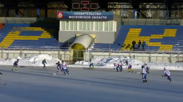 ロシア、クラスノゴルスク - 2016 年 12 月 12 日: モスクワ地域子供 12 歳未満の champiomship をバンディします。Zorky ロシアスペシャルフォース 0:9 — ストック動画