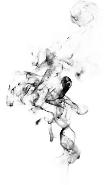 Black fantasy smoke on white background close up