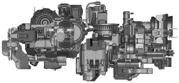 추상적인 산업 장비 기술의 3d 그림 — 스톡 사진