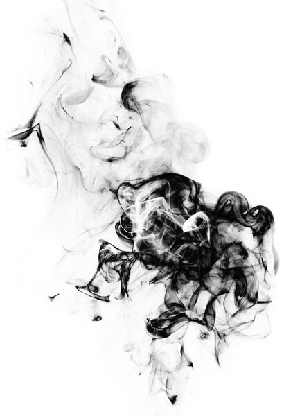 Black fantasy smoke on white background close up