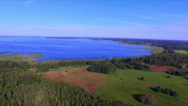 Aerial view of lake and national park Razna in Latvia — Stock Video