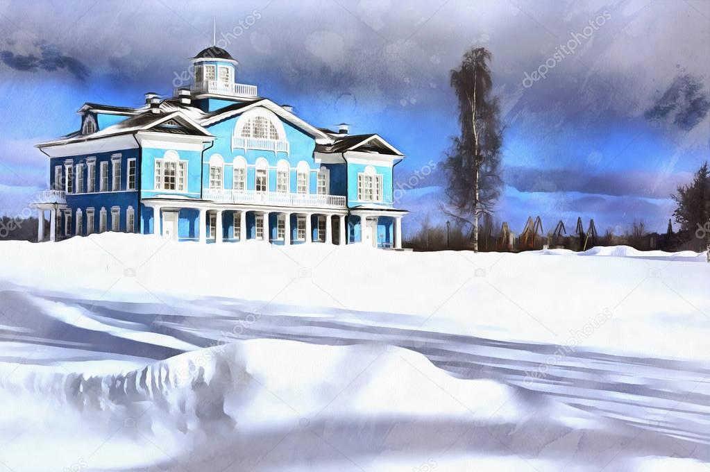Colorful painting of estate house