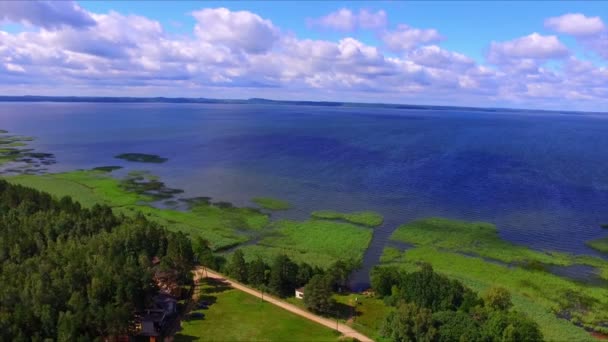 Aerial view of lake and national park Razna in Latvia — Stock Video