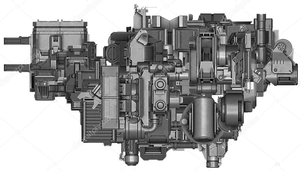 3d illustration of abstract industrial equipment technology