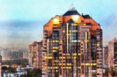 Apartmanlar renkli resim, gece