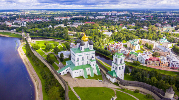 Aerial view of the Trinity Cathedral, Pskov Kremlin