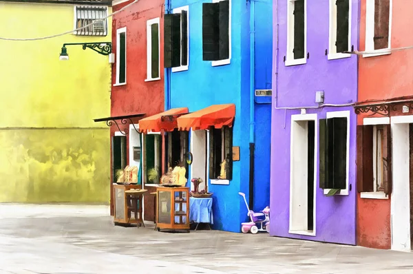 Pintura colorida de casas con fachadas de colores — Foto de Stock