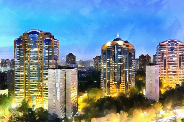 Apartmanlar renkli resim, gece