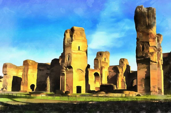 Colorful painting of Baths of Caracalla — Stock Photo, Image